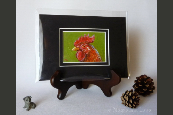 Aceo Copper rooster portrait by Magdalena Luna